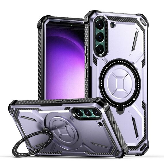 Custodia per telefono con supporto magnetico MagSafe per Samsung Galaxy S22 + 5G Armor Series (viola chiaro)