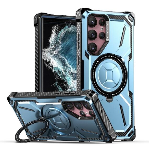 Custodia per telefono con supporto magnetico MagSafe per Samsung Galaxy S22 Ultra 5G Armor Series (blu)