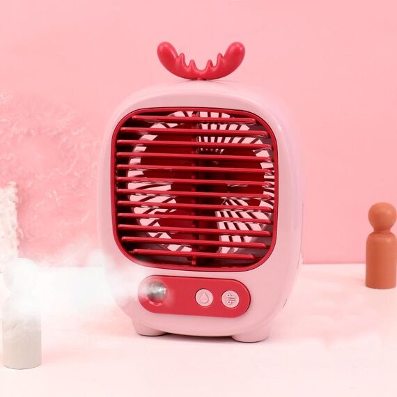 1315 Umidificazione spray Ventola per cartone animato idratante Ventola da tavolo con ricarica USB (cervo rosa)