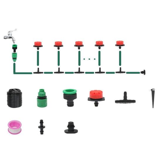 Kit da 20 m Tubo flessibile Sistema di irrigazione a goccia Set di irrigazione per piante Gocciolatori regolabili a 360 gradi