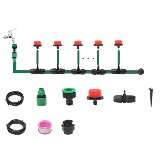 Kit da 25 m Tubo flessibile Sistema di irrigazione a goccia Set di irrigazione per piante Gocciolatori regolabili a 360 gradi