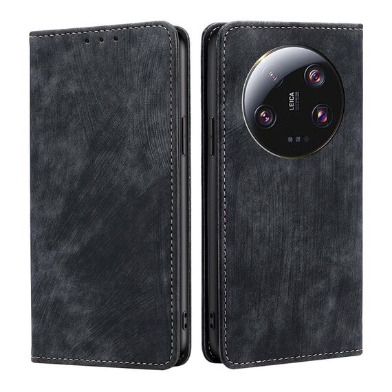 Per Xiaomi 13 Ultra 5G RFID Custodia per telefono in pelle magnetica con pennello antifurto (nero)