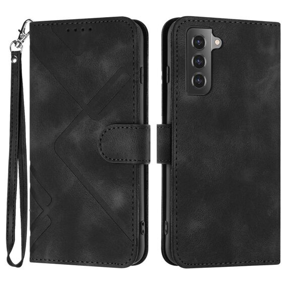 Custodia in pelle per Samsung Galaxy S22 + 5G Line Pattern Skin Feel (nero)