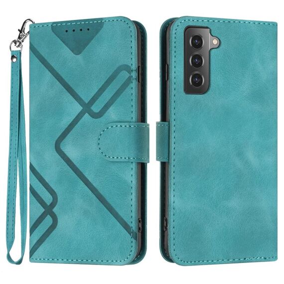 Custodia in pelle per Samsung Galaxy S22 + 5G Line Pattern Skin Feel (azzurro)