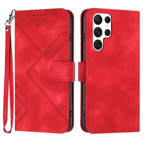 Custodia in pelle per Samsung Galaxy S22 Ultra 5G Line Pattern Skin Feel (rosso)