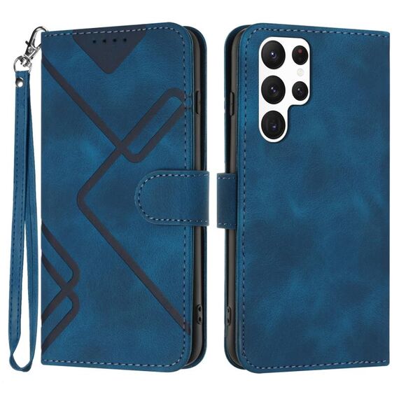 Custodia in pelle per Samsung Galaxy S22 Ultra 5G Line Pattern Skin Feel (blu reale)