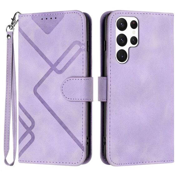 Custodia in pelle per Samsung Galaxy S22 Ultra 5G Line Pattern Skin Feel (viola chiaro)