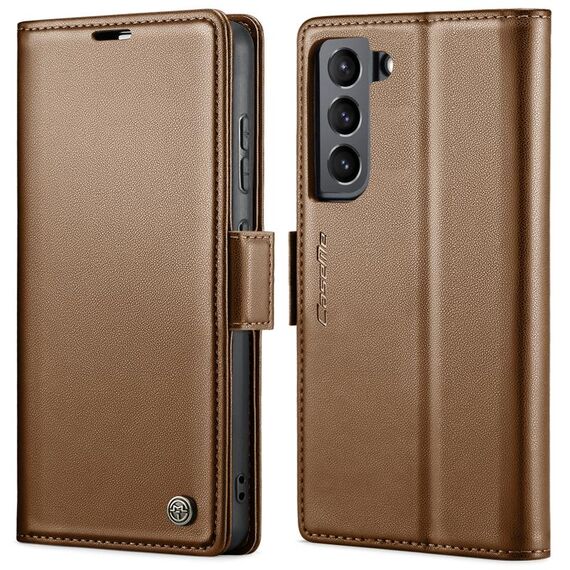Per Samsung Galaxy S22 + 5G CaseMe 023 Butterfly Buckle Litchi Texture RFID Custodia in pelle antifurto (marrone)