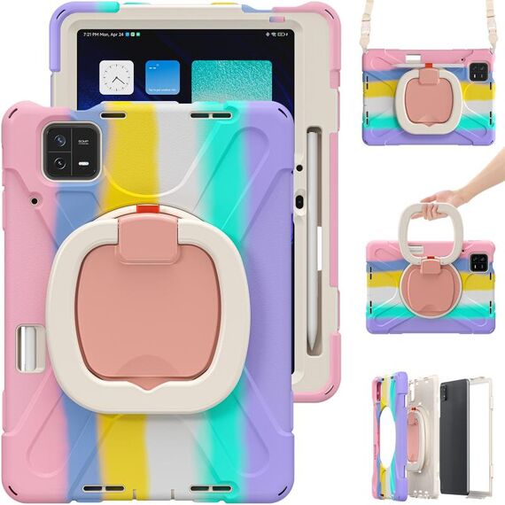 Custodia per tablet PC ibrido in silicone Xiaomi Pad 6/6 Pro con supporto e tracolla (rosa colorato)
