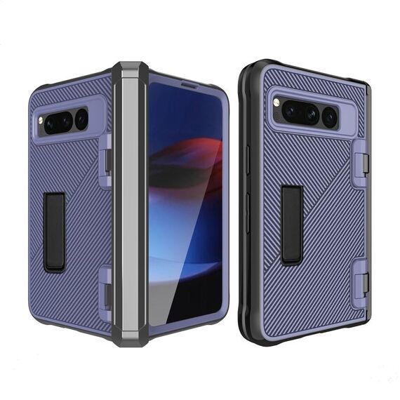 Custodia per telefono antiurto integrata per Google Pixel Fold Twill Texture con supporto (blu)