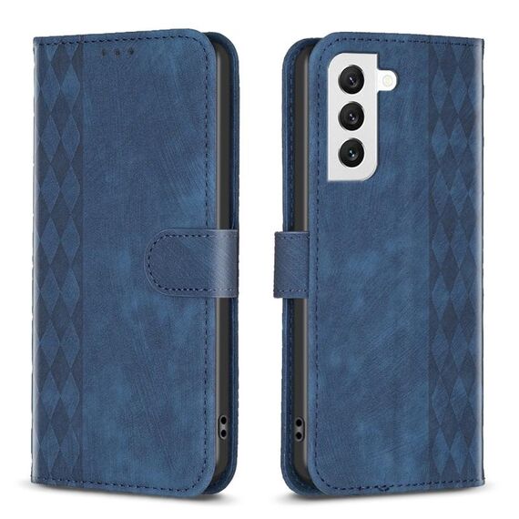 Custodia per telefono in pelle goffrata scozzese per Samsung Galaxy S22 + 5G (blu)