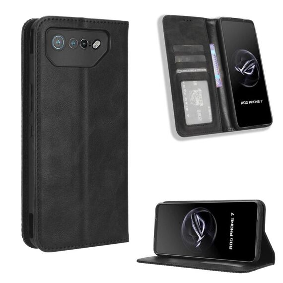 Per ASUS ROG Phone 7 Custodia per cellulare in pelle con fibbia magnetica retrò (nera)