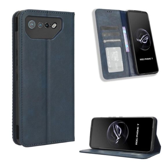 Per ASUS ROG Phone 7 Custodia per cellulare in pelle con fibbia magnetica retrò (blu)