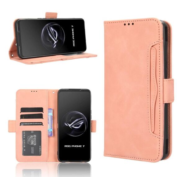 Per ASUS ROG Phone 7 Skin Feel Calf Texture Slot per schede Custodia in pelle per telefono (rosa)