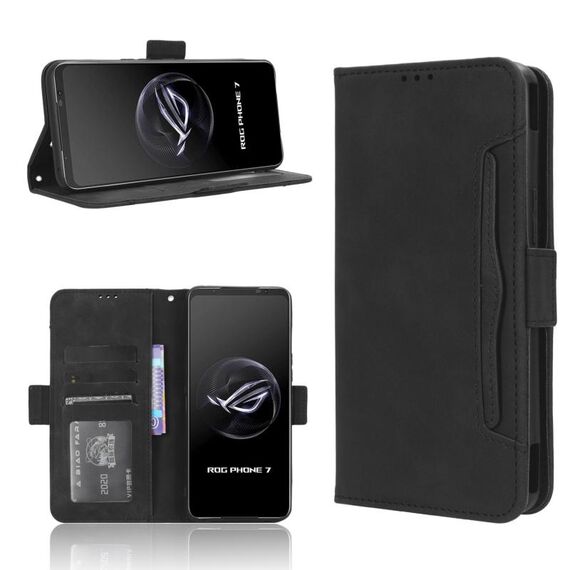 Per ASUS ROG Phone 7 Skin Feel Calf Texture Slot per schede Custodia in pelle per telefono (nero)