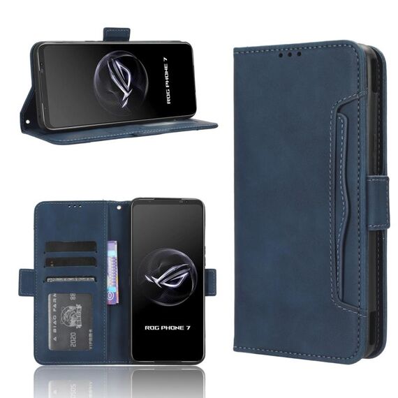 Per ASUS ROG Phone 7 Skin Feel Calf Texture Slot per schede Custodia in pelle per telefono (blu)