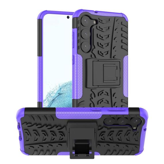 Per Samsung Galaxy S23 + 5G Texture gomma TPU + custodia per telefono PC con supporto (viola)