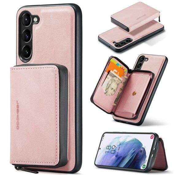 Per Samsung Galaxy S23+ 5G JEEHOOD Custodia per telefono in pelle con cerniera magnetica (rosa)