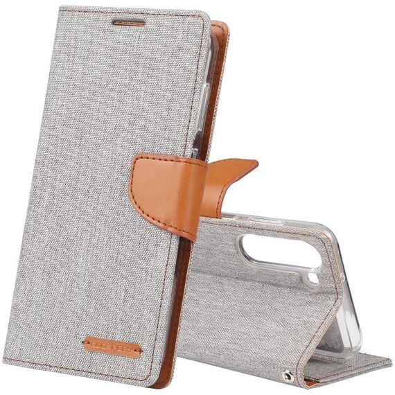 Per Samsung Galaxy S23 5G GOOSPERY CANVAS DIARY Custodia per cellulare in pelle con texture in tessuto (grigio)
