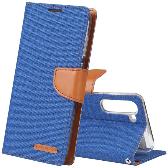 Per Samsung Galaxy S23 5G GOOSPERY CANVAS DIARY Custodia per cellulare in pelle con texture in tessuto (blu)