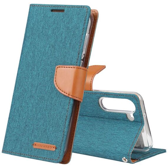 Per Samsung Galaxy S23+ 5G GOOSPERY CANVAS DIARY Custodia per cellulare in pelle con texture in tessuto (verde)