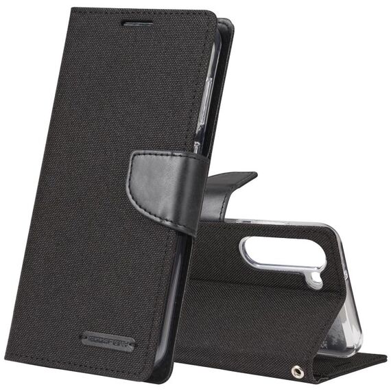 Per Samsung Galaxy S23+ 5G GOOSPERY CANVAS DIARY Custodia per cellulare in pelle con texture in tessuto (nero)