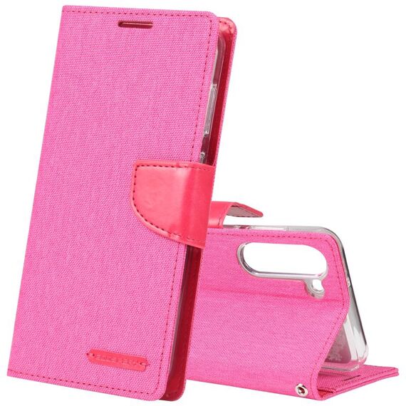 Per Samsung Galaxy S23+ 5G GOOSPERY CANVAS DIARY Custodia per cellulare in pelle con texture in tessuto (rosa rossa)