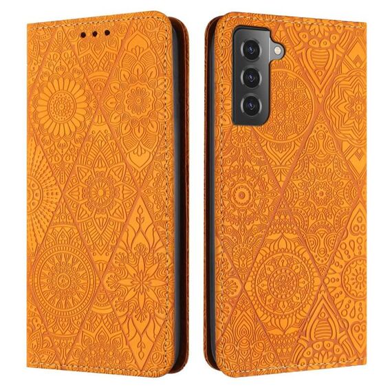 Per Samsung Galaxy S22 + 5G custodia in pelle ad adsorbimento goffrata etnica (gialla)