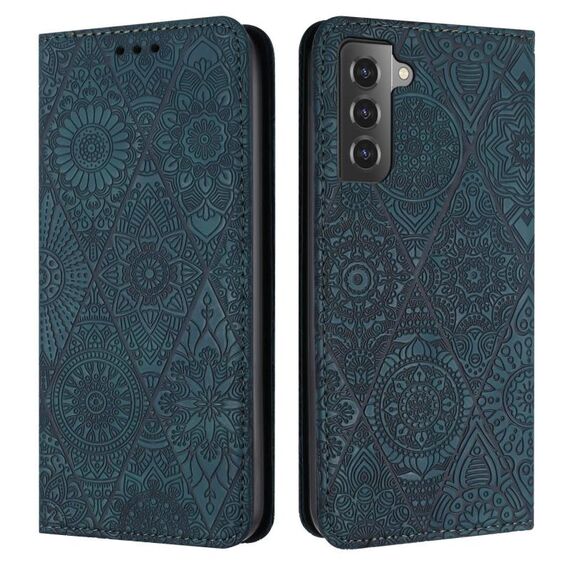 Per Samsung Galaxy S22 + 5G custodia in pelle ad adsorbimento goffrata etnica (blu)
