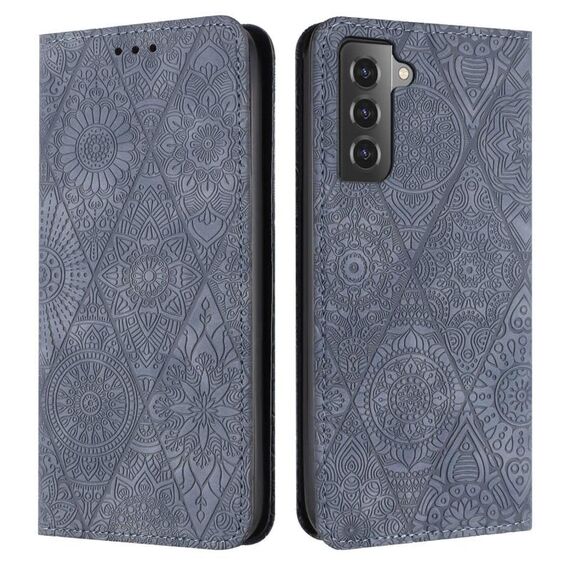 Per Samsung Galaxy S22 + 5G custodia in pelle ad adsorbimento goffrata etnica (grigio)