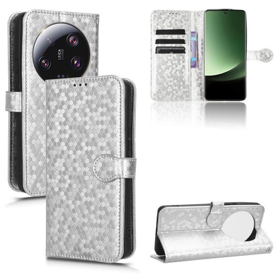Custodia in pelle per Xiaomi 13 Ultra Honeycomb Dot Texture (argento)