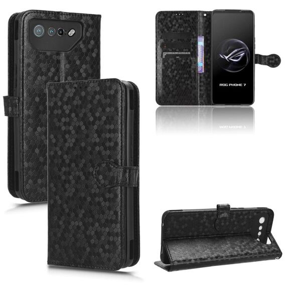 Per Asus ROG Phone 7 Custodia per cellulare in pelle a nido d'ape con trama a pois (nera)