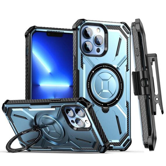 Custodia per telefono con supporto magnetico MagSafe per iPhone 12 Pro Max Armor Series con clip posteriore (blu)