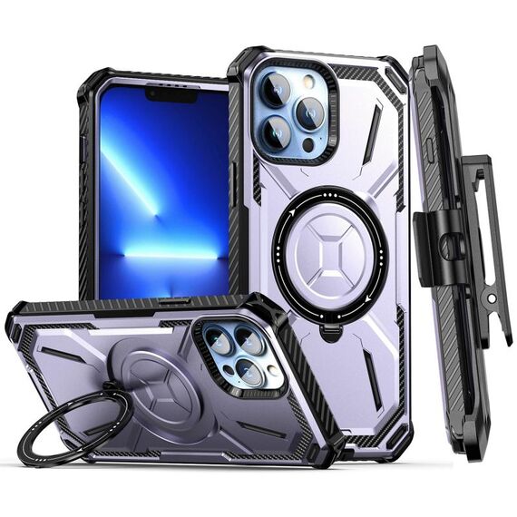Custodia per telefono con supporto magnetico MagSafe per iPhone 12 Pro Max Armor Series con clip posteriore (viola)