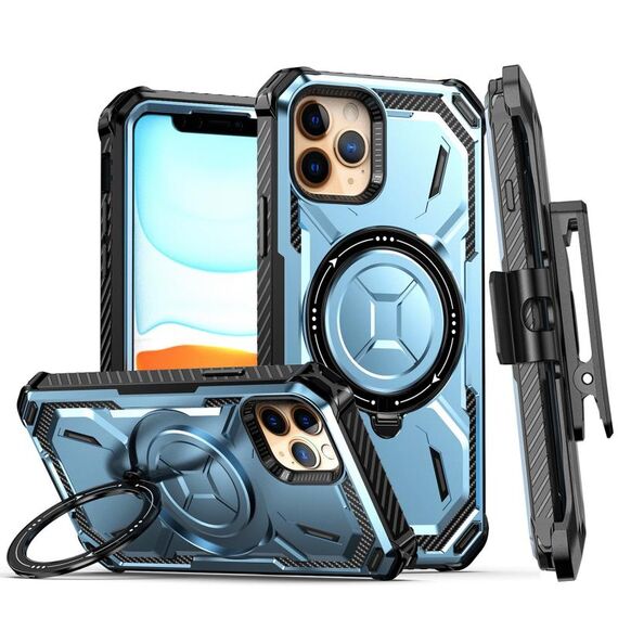 Custodia per telefono con supporto magnetico MagSafe per iPhone 12 Armor Series con clip posteriore (blu)