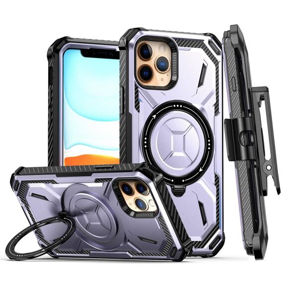 Custodia per telefono con supporto magnetico MagSafe per iPhone 12 Armor Series con clip posteriore (viola)