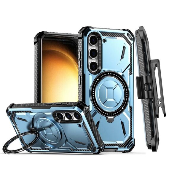 Custodia per telefono con supporto magnetico MagSafe per Samsung Galaxy S23 5G Armor Series con clip posteriore (blu)