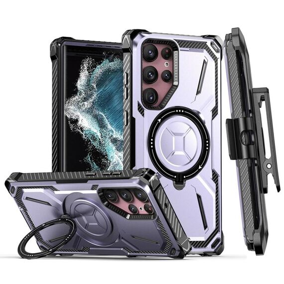 Custodia per telefono con supporto magnetico MagSafe per Samsung Galaxy S21 Ultra 5G Armor Series con clip posteriore (viola)