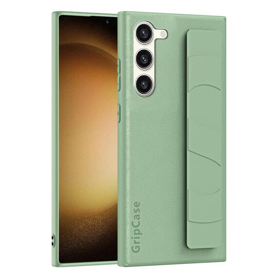 Per Samsung Galaxy S23 5G Custodia per cellulare con impugnatura elastica da polso in pelle (verde chiaro)