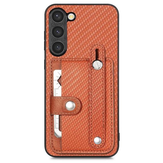Per Samsung Galaxy S22+ 5G Custodia da polso con cavalletto posteriore per cellulare con coltello per attrezzi (marrone)