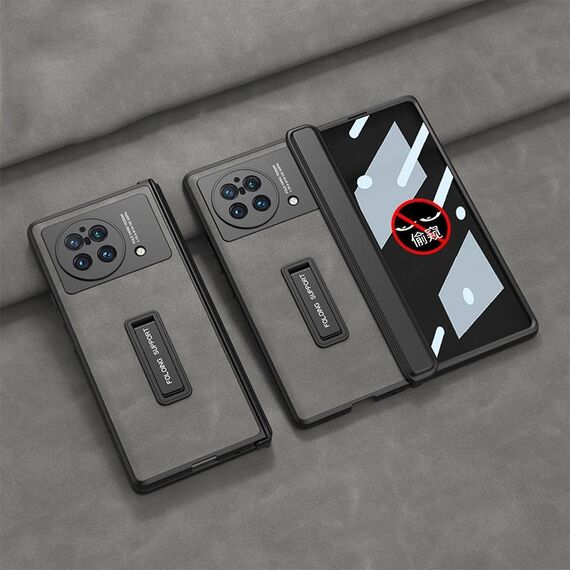 Per vivo X Fold GKK Custodia per telefono in pelle a copertura totale integrata a prova di peep con supporto (grigio)