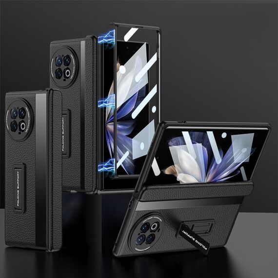 Custodia per telefono in pelle con cerniera pieghevole integrata per vivo X Fold2 GKK con supporto (nero)