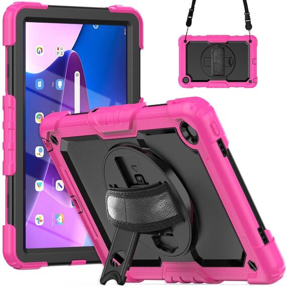 Custodia per tablet PC ibrido in silicone di terza generazione per Lenovo Tab M10 Plus 10.6 Gen 3 con tracolla (rosa rossa)