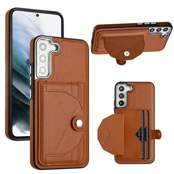 Custodia per telefono in pelle antiurto per Samsung Galaxy S22 + 5G con porta carte (marrone)