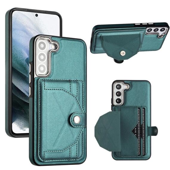 Custodia per telefono in pelle antiurto per Samsung Galaxy S22 5G con porta carte (verde)