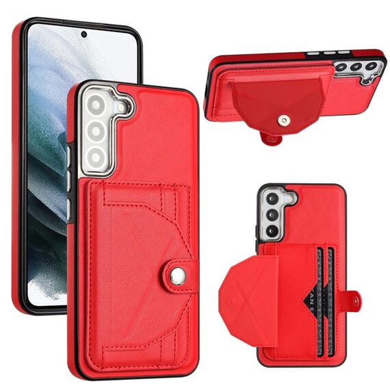 Custodia per telefono in pelle antiurto per Samsung Galaxy S22 5G con porta carte (rosso)