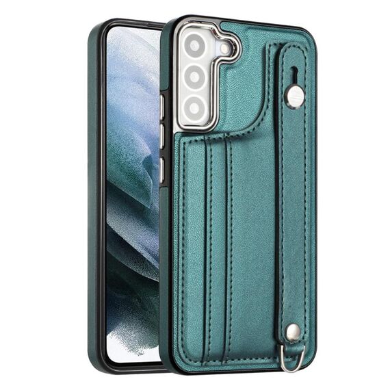 Custodia per telefono in pelle antiurto per Samsung Galaxy S22 + 5G con cinturino da polso (verde)