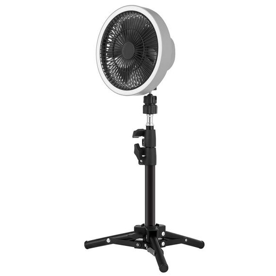 ZK-01 Ventilatore per treppiede con luce LED da campeggio all'aperto da 7 pollici Ventilatore portatile multifunzionale per banca di alimentazione (grigio)