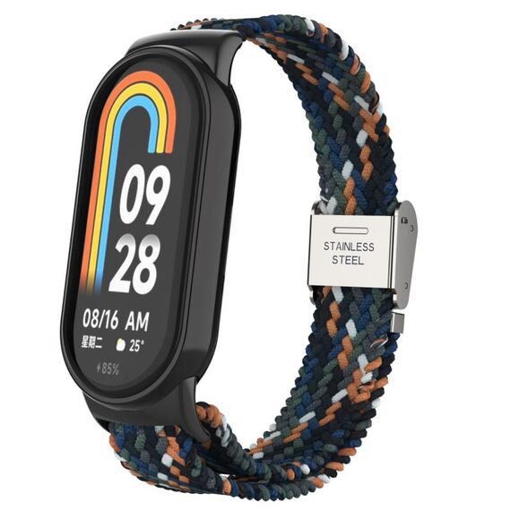 Per Xiaomi Mi Band 8 Metal Head + cinturino regolabile in nylon intrecciato con fibbia in acciaio (denim)