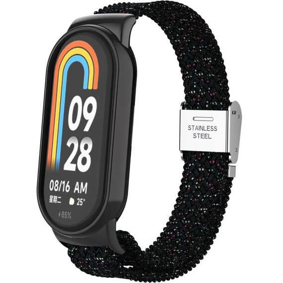 Per Xiaomi Mi Band 8 Metal Head + cinturino regolabile in nylon intrecciato con fibbia in acciaio (Starlight Black)